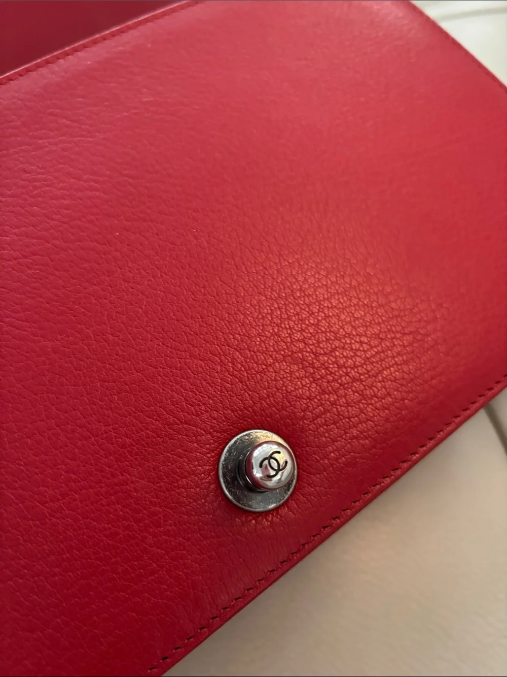 CHANEL Boy Red Quilted Leather Shoulder Bag with Chain Strap- Medium